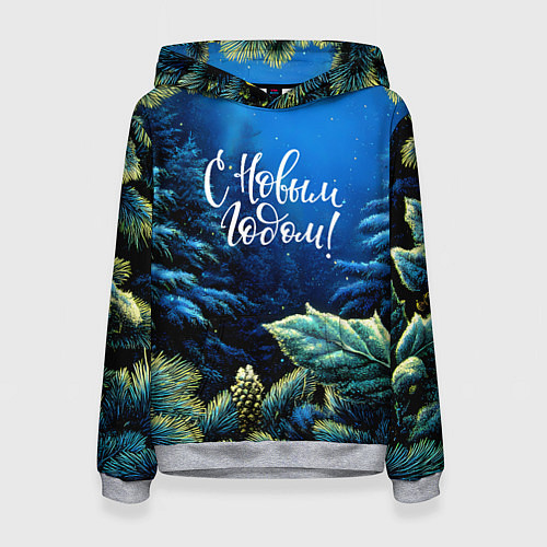 Женская толстовка С новым годом - елочные ветки / 3D-Меланж – фото 1