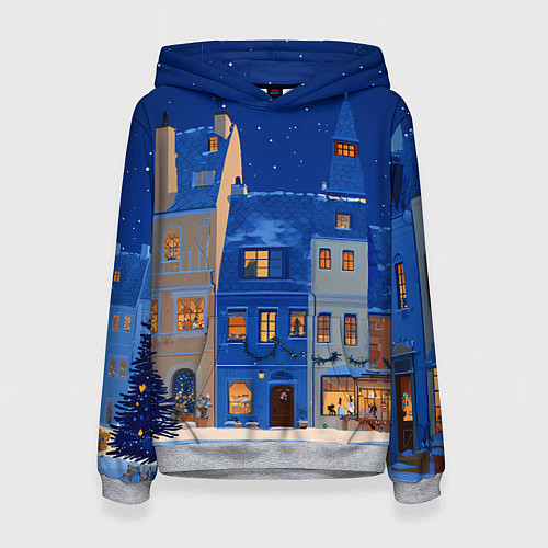 Женская толстовка Синяя новогодняя елочка во дворе / 3D-Меланж – фото 1
