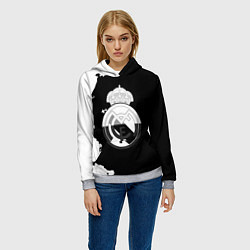 Толстовка-худи женская Реал Мадрид черно белые краски, цвет: 3D-меланж — фото 2