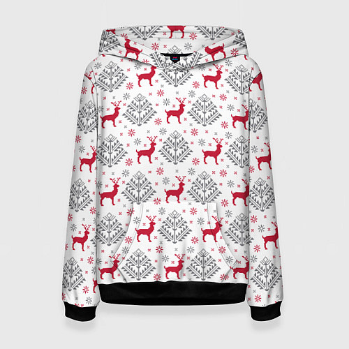 Женская толстовка Олени среди елей / 3D-Черный – фото 1