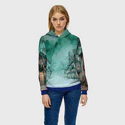 Толстовка-худи женская Новогодняя туманная улица, цвет: 3D-синий — фото 2