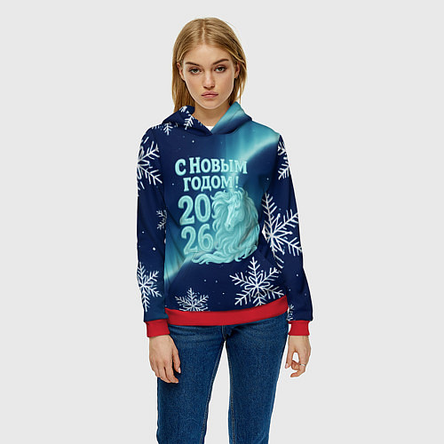 Женская толстовка С новым годом 2026 - лошадь / 3D-Красный – фото 3