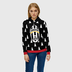 Толстовка-худи женская Ювентус ёлочки паттерн, цвет: 3D-красный — фото 2