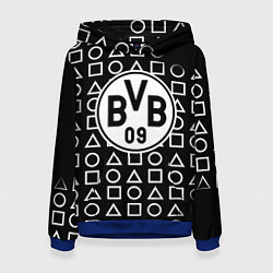 Толстовка-худи женская Borussia геометрия черно белая, цвет: 3D-синий