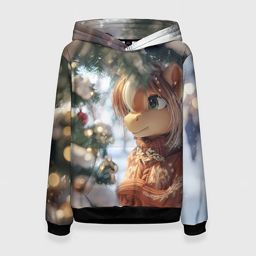 Женская толстовка Лошадка в свитере / 3D-Черный – фото 1