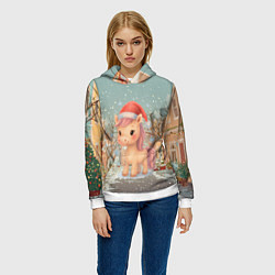 Толстовка-худи женская Маленькая новогодняя милая лошадка, цвет: 3D-белый — фото 2