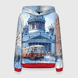Толстовка-худи женская Снежный Санкт-Петербург, цвет: 3D-красный