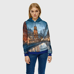 Толстовка-худи женская Санкт-Петербург зимний город, цвет: 3D-синий — фото 2