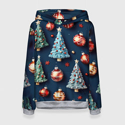 Толстовка-худи женская Новгодний паттерн, цвет: 3D-меланж