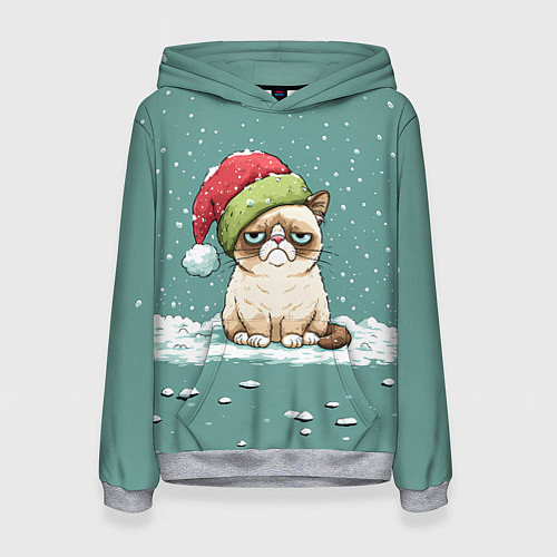 Женская толстовка Недовольный новогодний котик / 3D-Меланж – фото 1