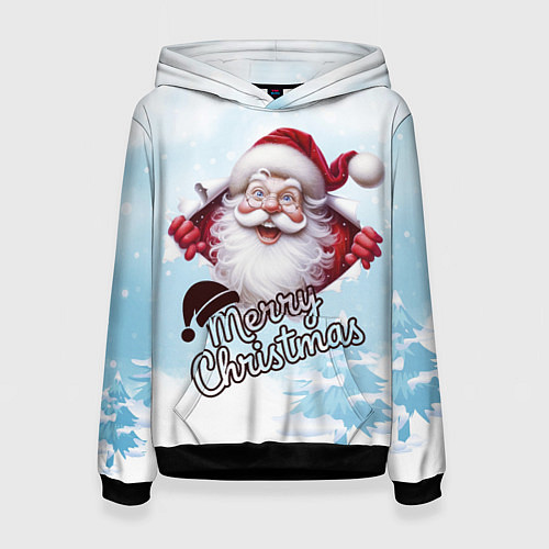 Женская толстовка Санта в зимнем лесу / 3D-Черный – фото 1