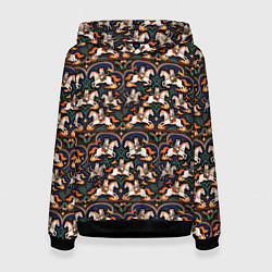 Толстовка-худи женская Новогодние коты всадники на лошади, цвет: 3D-черный
