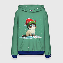 Толстовка-худи женская Новогодний мем котик, цвет: 3D-синий