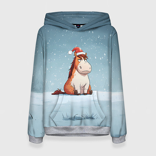 Женская толстовка Лошадь сидит на снегу / 3D-Меланж – фото 1