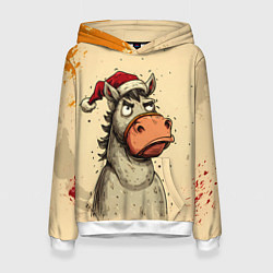 Толстовка-худи женская Задумчивая лошадь, цвет: 3D-белый
