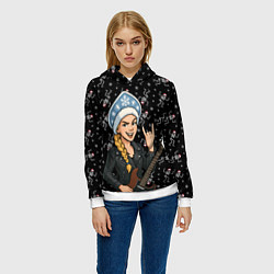 Толстовка-худи женская Снегурочка с гитарой - Рок, цвет: 3D-белый — фото 2