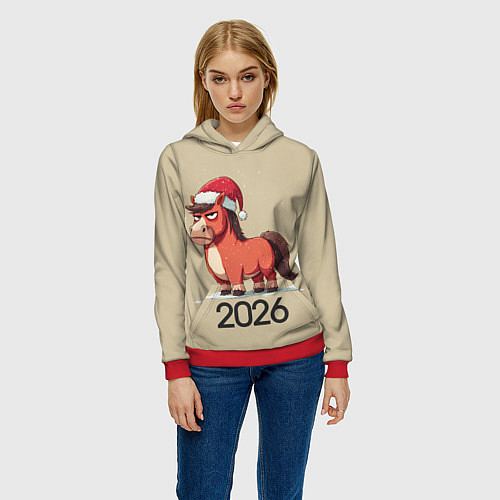 Женская толстовка Забавная лошадка 2026 / 3D-Красный – фото 3