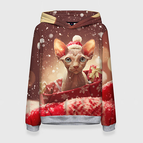 Женская толстовка Сфинкс новогодняя кошка / 3D-Меланж – фото 1