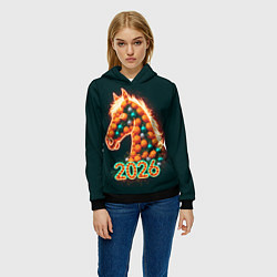 Толстовка-худи женская Праздничная лошадь 2026, цвет: 3D-черный — фото 2