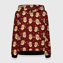 Толстовка-худи женская Паттерн с Сантой, цвет: 3D-черный