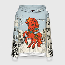 Толстовка-худи женская Красная кокетливая лошадка 2026, цвет: 3D-белый