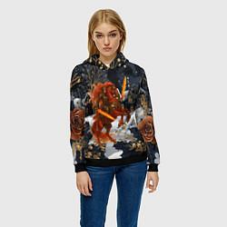 Толстовка-худи женская Воин на огненной лошади 2026, цвет: 3D-черный — фото 2