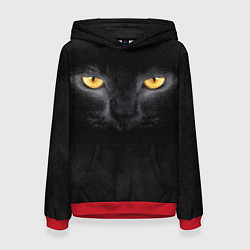 Толстовка-худи женская Черная кошка, цвет: 3D-красный
