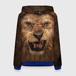 Толстовка-худи женская Взгляд льва, цвет: 3D-синий