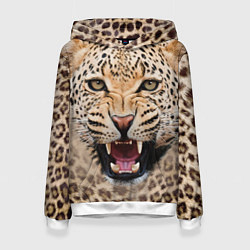 Толстовка-худи женская Взгляд леопарда, цвет: 3D-белый