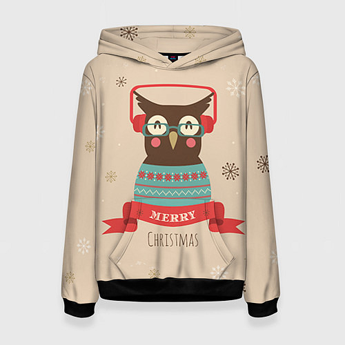 Женская толстовка Сова в наушниках / 3D-Черный – фото 1