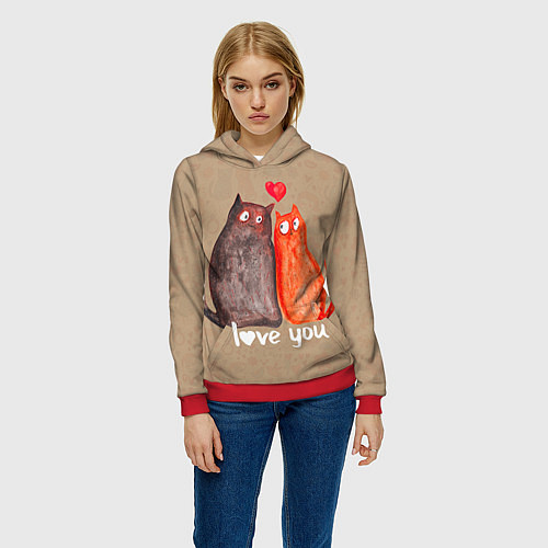 Женская толстовка Влюбленные котики / 3D-Красный – фото 3
