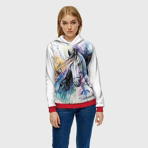 Женская толстовка Акварельная лошадь / 3D-Красный – фото 3
