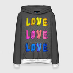 Толстовка-худи женская Love Love Love, цвет: 3D-белый