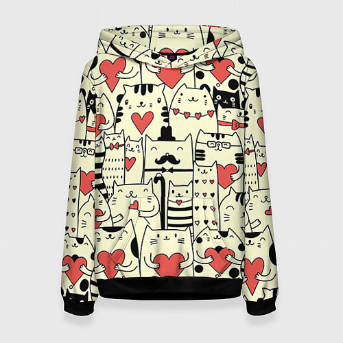 Женская толстовка Любящие котики / 3D-Черный – фото 1