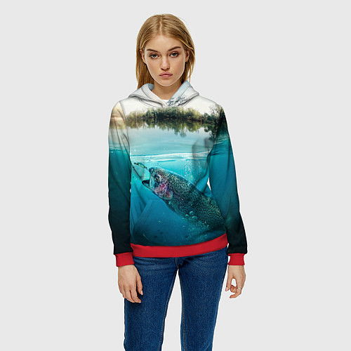 Женская толстовка Рыбалка на спиннинг / 3D-Красный – фото 3