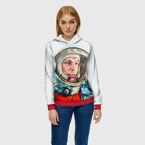 Женская толстовка Гагарин в полете / 3D-Красный – фото 3