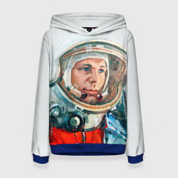Толстовка-худи женская Гагарин в полете, цвет: 3D-синий