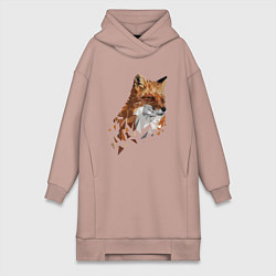 Женское худи-платье Полигональный лис, цвет: пыльно-розовый