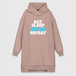 Женское худи-платье Eat sleep swim repeat, цвет: пыльно-розовый