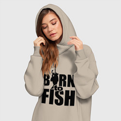 Женское худи-платье Born to fish, цвет: миндальный — фото 2