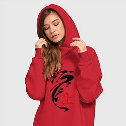 Женское худи-платье Иероглиф дракон, цвет: красный — фото 2