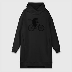 Женское худи-платье Ежик на велосипеде, цвет: черный