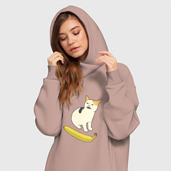 Женское худи-платье Cat no banana meme, цвет: пыльно-розовый — фото 2