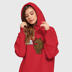 Женское худи-платье Медведь-качок: дрищ, цвет: красный — фото 2