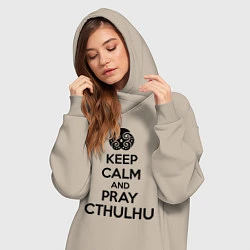 Женское худи-платье Keep Calm & Pray Cthulhu, цвет: миндальный — фото 2