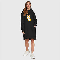 Женское худи-платье Корги лапочка, цвет: черный — фото 2