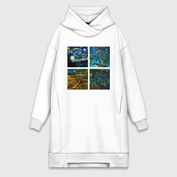 Женское худи-платье Ван Гог картины, цвет: белый