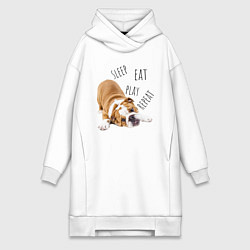 Женское худи-платье Sleep Eat Play Repeat Бульдог, цвет: белый