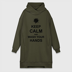 Женское худи-платье Keep Calm & Wash Hands, цвет: хаки