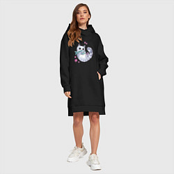 Женское худи-платье Котик с рыбкой, цвет: черный — фото 2